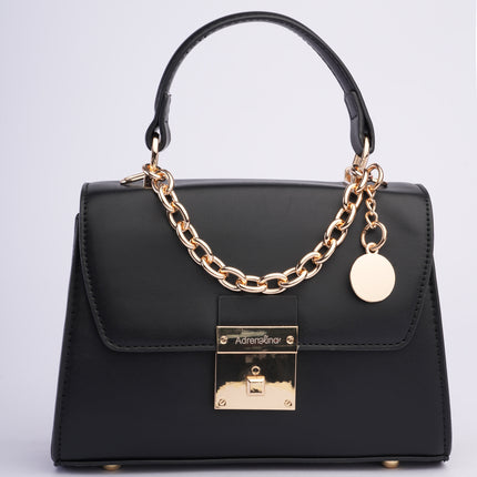 Bolso pequeño elegante negro con detalles dorados
