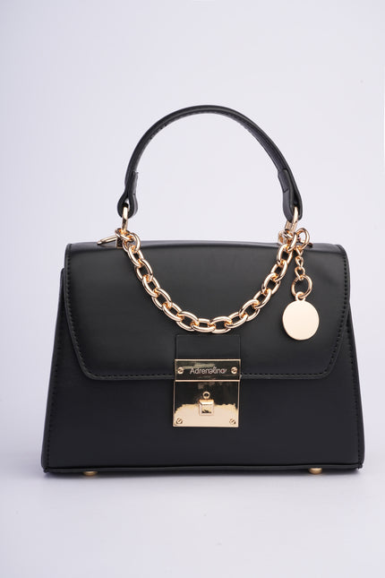 Bolso pequeño elegante negro con detalles dorados