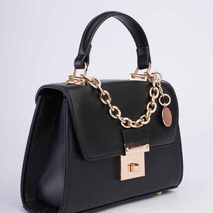 Bolso pequeño elegante negro con detalles dorados