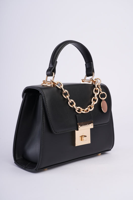 Bolso pequeño elegante negro con detalles dorados