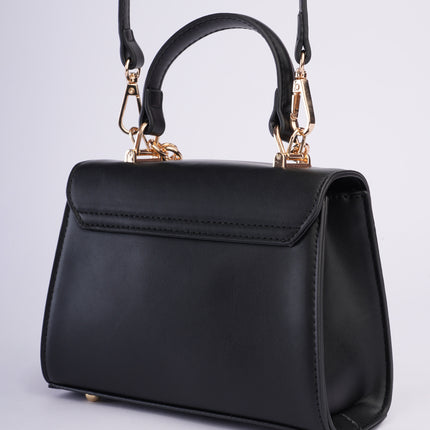 Bolso pequeño elegante negro con detalles dorados