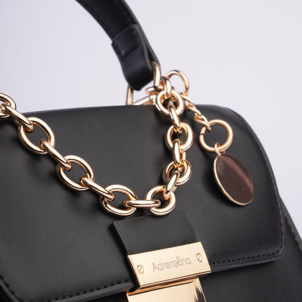 Bolso pequeño elegante negro con detalles dorados