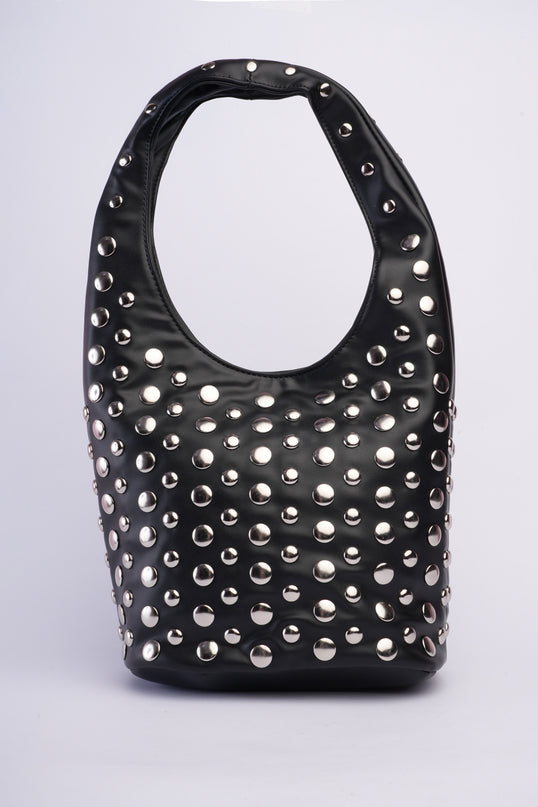 Bolso grande negro con taches