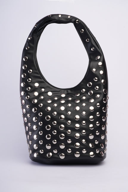 Bolso grande negro con taches