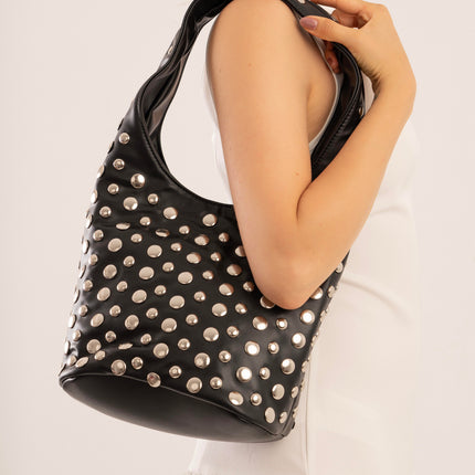 Bolso grande negro con taches