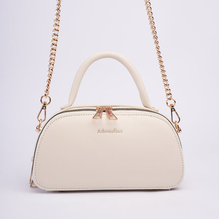 Bolso pequeño beige con cadena