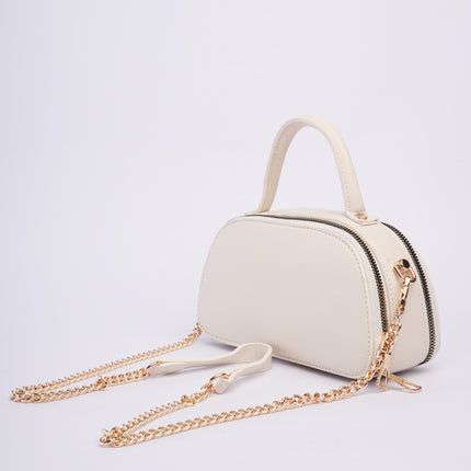 Bolso pequeño beige con cadena