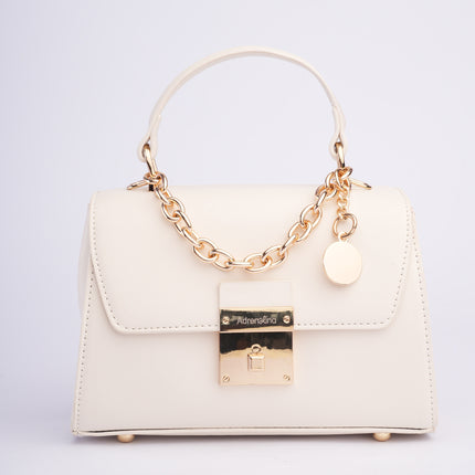 Bolso pequeño elegante blanco con detalles dorados
