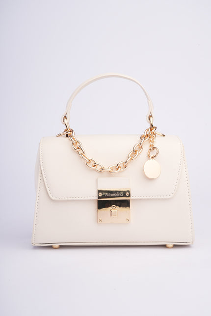 Bolso pequeño elegante blanco con detalles dorados