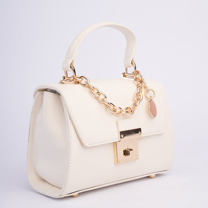 Bolso pequeño elegante blanco con detalles dorados