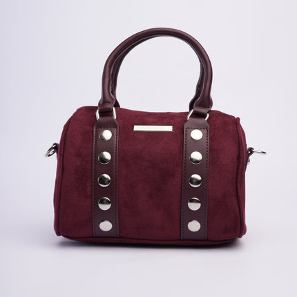 Bolso tipo baúl vinotinto en gamuza