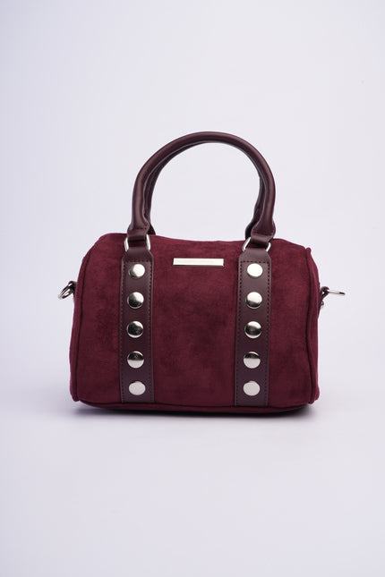 Bolso tipo baúl vinotinto en gamuza