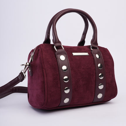 Bolso tipo baúl vinotinto en gamuza