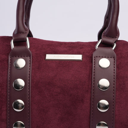 Bolso tipo baúl vinotinto en gamuza