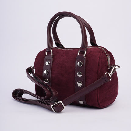 Bolso tipo baúl vinotinto en gamuza