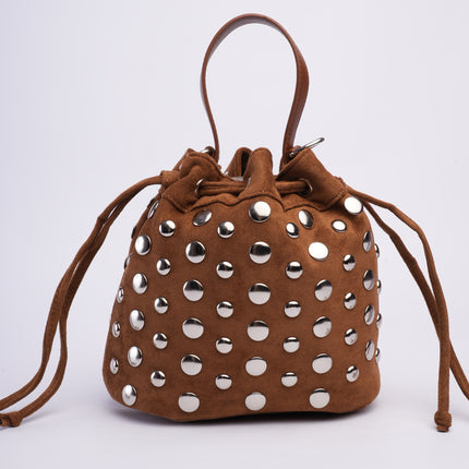 Bolso tipo bucket camel de taches