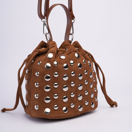 Bolso tipo bucket camel de taches