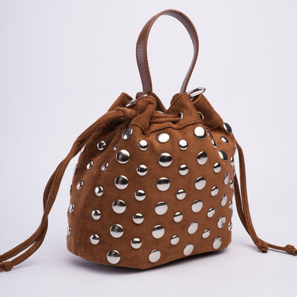 Bolso tipo bucket camel de taches