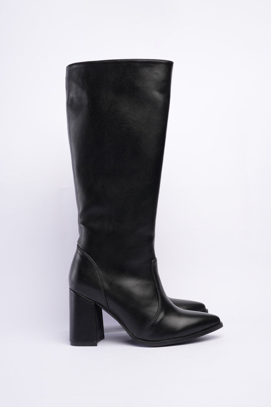 Bota larga elegante negra con tacón