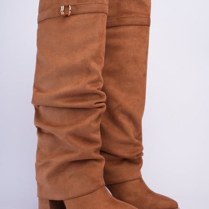 Bota larga miel con capa corrugada
