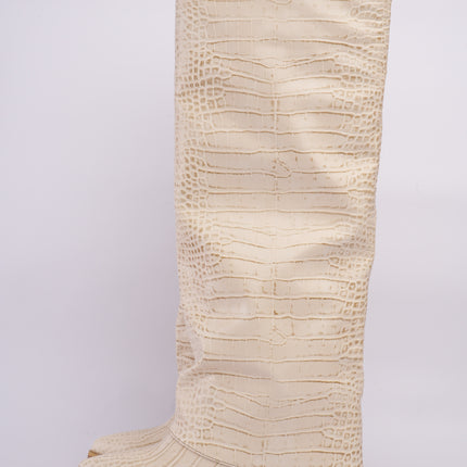 Botas altas beige efecto cocodrilo con tacón medio