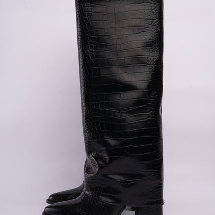 Botas altas negras efecto cocodrilo con tacón medio