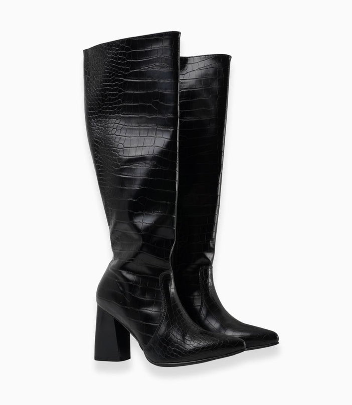 Botas altas negras tipo croco