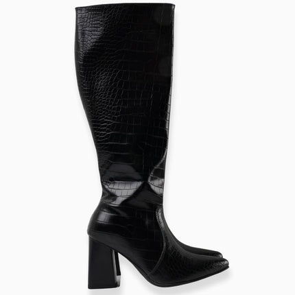 Botas altas negras tipo croco