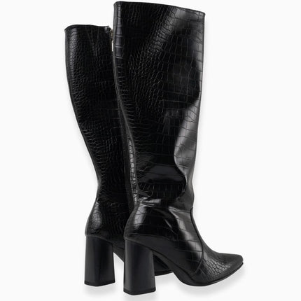 Botas altas negras tipo croco