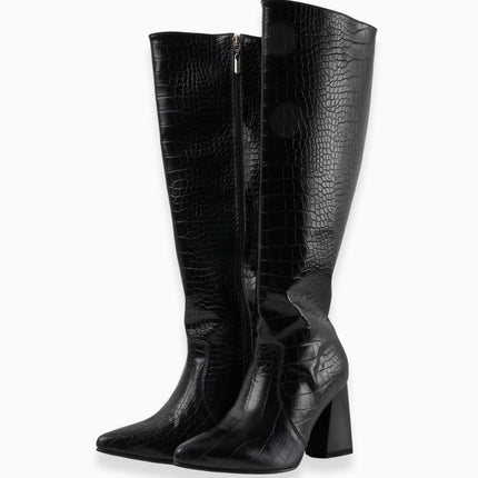 Botas altas negras tipo croco