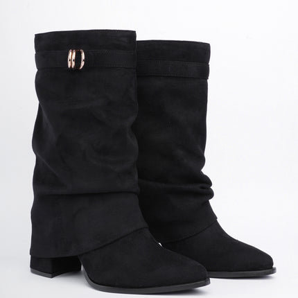 Botas caña media negro con argolla dorada
