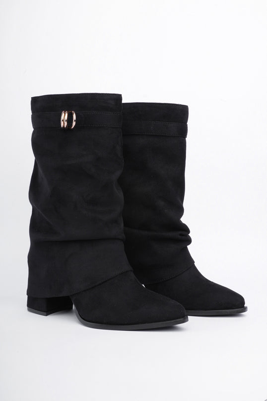 Botas caña media negro con argolla dorada
