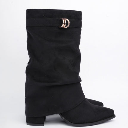 Botas caña media negro con argolla dorada