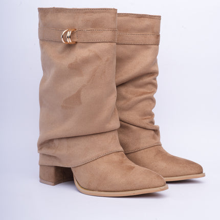 Botas caña media taupe con argolla dorada