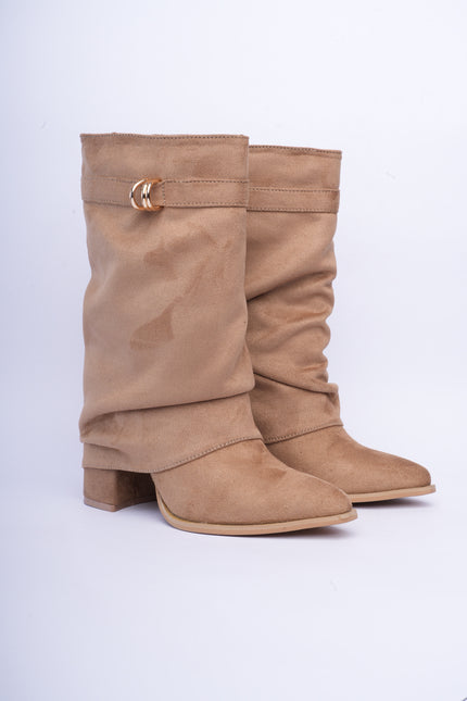 Botas caña media taupe con argolla dorada