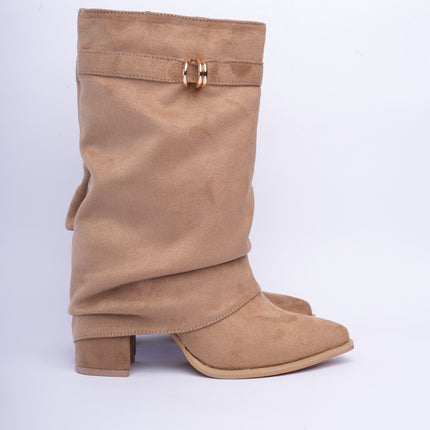 Botas caña media taupe con argolla dorada