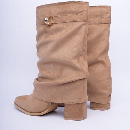 Botas caña media taupe con argolla dorada