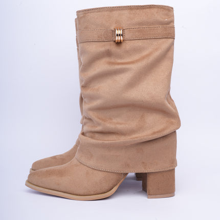 Botas caña media taupe con argolla dorada