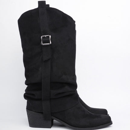 Botas cowgirl caña alta en gamuza negra con hebilla