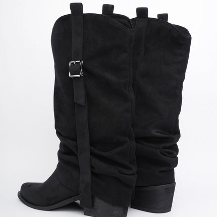 Botas cowgirl caña alta en gamuza negra con hebilla