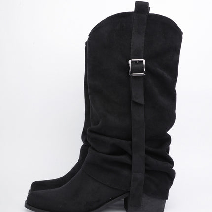 Botas cowgirl caña alta en gamuza negra con hebilla