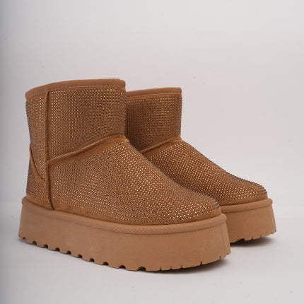 Botas de peluche miel con brillos