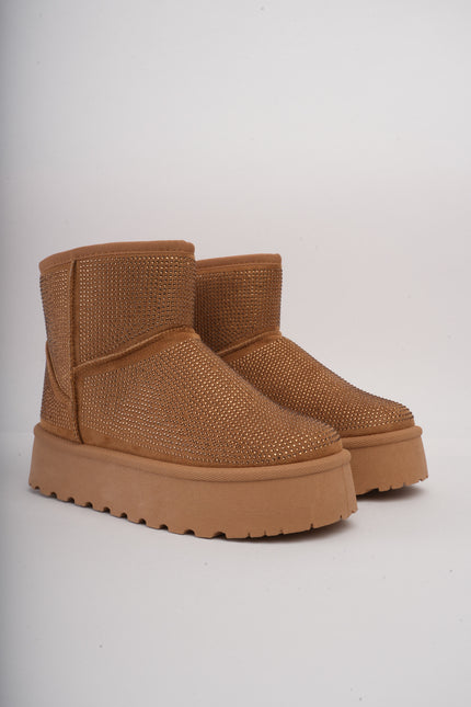 Botas de peluche miel con brillos