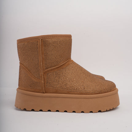 Botas de peluche miel con brillos