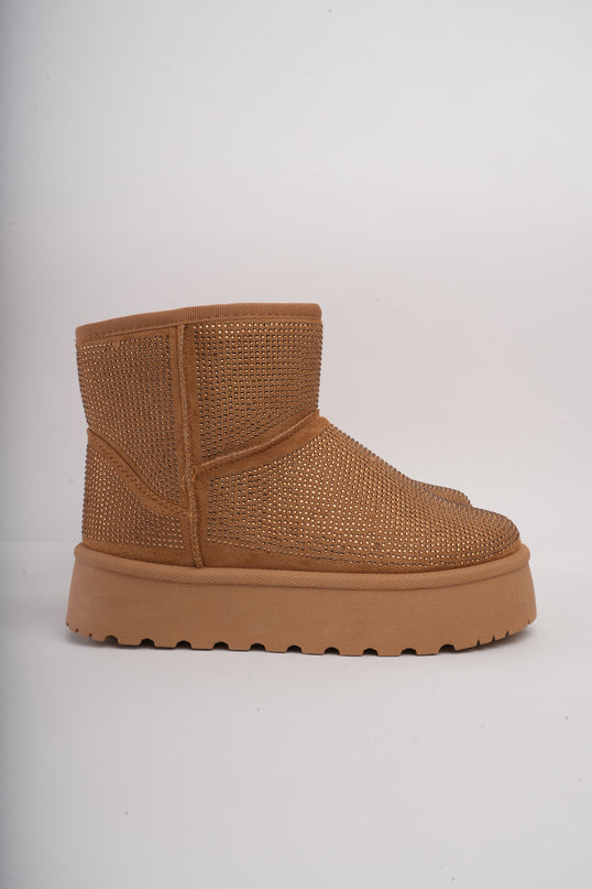 Botas de peluche miel con brillos