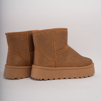 Botas de peluche miel con brillos
