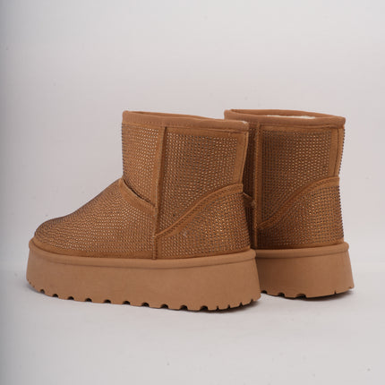 Botas de peluche miel con brillos