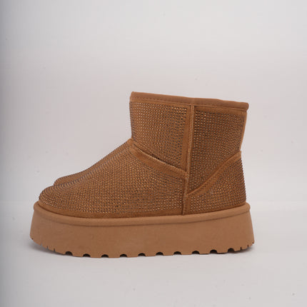 Botas de peluche miel con brillos
