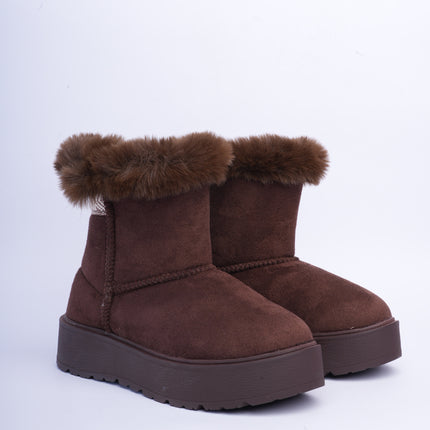 Botas ugg café caña corta con plataforma y peluche