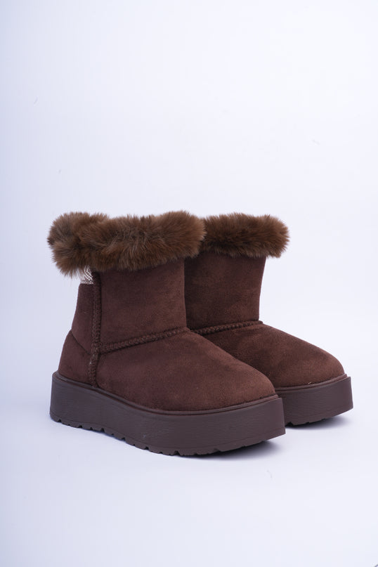 Botas ugg café caña corta con plataforma y peluche